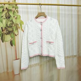 506 2024 Runway Summer Brand SAme Style Long Sleeve White Pink Crew Neck Fashion Clothes High Quality Womens LIXUAN