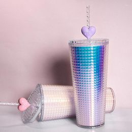 Mugs Style Love Mug Gradient Diamond Cup Double Layer Laser Straw High-value Large Capacity Cute Water Bottle Drink