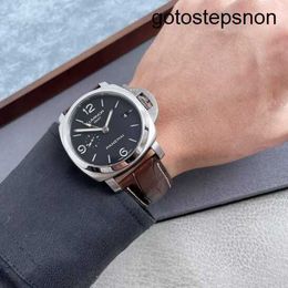 Calendar Wrist Watch Panerai Men's LUMINOR 1950 Series 44mm Diameter Automatic Mechanical Causal Luxury Watch PAM00320 Stainless Steel Date Display Dual Time Zones