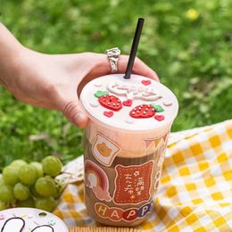 Disposable Cups Straws 50pcs Net Red Transparent Milk Tea Cup Drinking Dessert Packaging Cake Juice Plastic With Plate And Straw