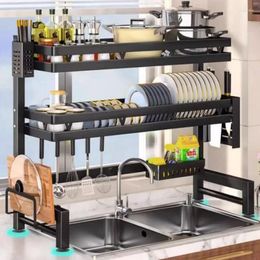 Kitchen Storage Space-Saving Countertop Dish Drainer Multifunctional Carbon Steel Rack For Sink Organizer Cutlery Holder T