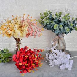 Decorative Flowers Simulated 16 Heads Eucalyptus Leaf Artificial Green Plants Wedding Hall Flower Arrangement Home Decoration