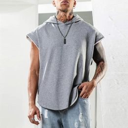 Men's Tank Tops Casual 2024 Hooded Crop Top Summer Sleeveless Solid Pullover Sports T-Shirt Waistcoat Loose Fit Blouse Men Clothes