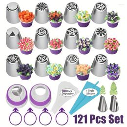 Baking Tools Russian Piping Nozzle Set Including 12 Flower Pastry Tips Nozzles Icing 2 Shape Couplers And 100 Pipping Bags