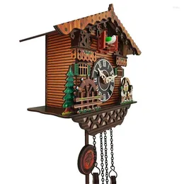 Wall Clocks Wooden Clock Mounted Bird Alarm Cuckoo For Home Kid's Room Decoration Cuccu Watch Leaves The Decor