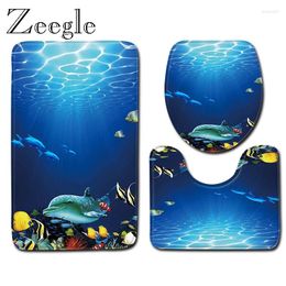 Bath Mats Zeegle Ocean World Mat Set 3D Print Shower For Toilet Decor Washable Foot Rug Lid Cover Bathroom Modern