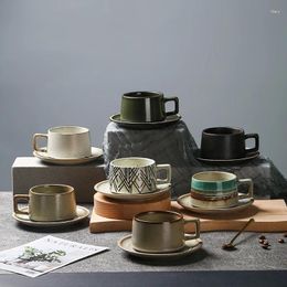 Mugs Wholesale Vintage Ceramic Coffee Cup And Saucer Set Pottery Reusable Cappuccino Afternoon Tea Milk Drip Mug Restaurant Drinkware