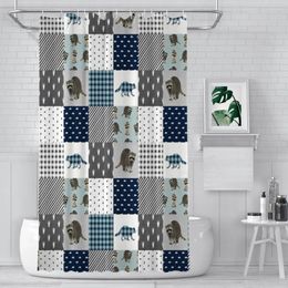 Shower Curtains Animal Checkerboard Raccoon Waterproof Fabric Creative Bathroom Decor With Hooks Home Accessories