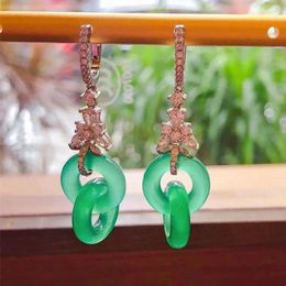 Dangle Earrings Natural Chalcedony Green Interlocking For Women Silver Inlaid Heart-shaped Crystal Sweet Exquisite Earings Jewelry