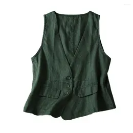 Women's Vests Lightweight Sleeveless Vest Stylish Flax With Button Down V Neck Summer Waistcoat For Women