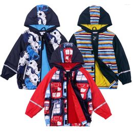 Jackets Boys Windproof Waterpoof Rain Jacket Girls Children Coats Kids PU Fleece Hooded Outerwear Cartoon Child Clothes