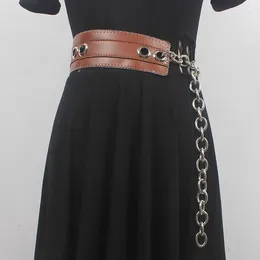 Belts Women's Fashion PU Leather Punk Chain Cummerbunds Female Dress Corsets Waistband Decoration Wide Belt R516