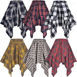 Skirts Plaid Skirt Women Pleated Lace-up Tie Mini Y2k Streetwear Harajuku Vintage Irregular Sports Street Fart Curtain