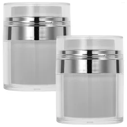 Storage Bottles 2 Pcs Travel Shampoo Press Face Cream Jar Airless Lotion Container Pump White Practical Sub Miss
