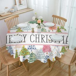 Table Cloth Christmas Tree Hand Drawn Round Tablecloth Waterproof Wedding Party Cover Dining