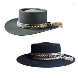 Berets Classical Fedoras Hat Wool Wide Brimmed Western Cowboy For Trilby Dinner Outdoor Casual Wear
