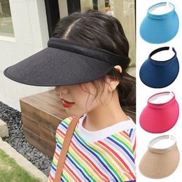 Wide Brim Hats Large Empty Top Sun For Women Breathable Linen Visors Korean Girls Anti-Uv Summer Hat Outdoor Travel Beach Accessories