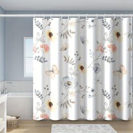 Shower Curtains Flower Butterfly Pattern Curtain With 12 Hooks Waterproof For Bath Bathroom Outside Home Dec