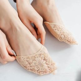 Women Socks Half Palm High Heels Forefoot Pads Silicone Sponge Bottom Non-slip Breathable Female Girl Lace Flowers Foot Cushion