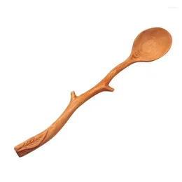 Coffee Scoops Beech Spoon Japanese Style Long Handle Natural Branch Shape Scoop For Cafe