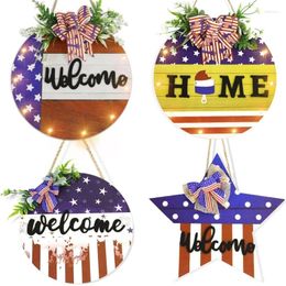 Party Decoration A9LB Independence Day Welcome LED Lights Front Door Round Sign Hangings Farmhouses Porch Spring Gift For Decorations