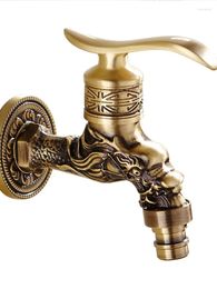 Bathroom Sink Faucets Carved Wall Mount Bibcock Brass Retro Tap Decorative Outdoor Garden Taps Washing Machine Mop Luxury Antique WC Faucet
