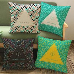 Pillow Creative Geometric Pattern Triangles Lines Linen Throw Cases I Love My Family Letters Home Sofa Decoration Cover
