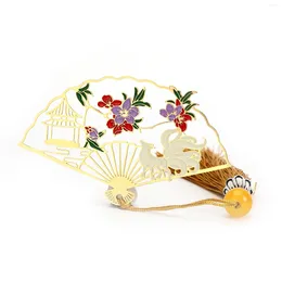 Party Supplies Chinese Ancient Antique Fan Style Flower Metal Bookmark With Chain Promotional Bookmarks Custom