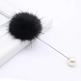 Brooches 1 PC Cute Hair Fur Ball Pearl Brooch Pins For Women Korean Pompom Piercing Lapel Collar Jewellery Gift