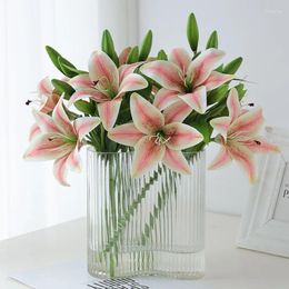Decorative Flowers 6Pc 3D Printing Lilies Artificial Wedding Decor Bridal Bouquet Party Home Living Room Garden Decoration Fake Lily Floral