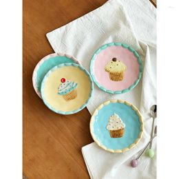 Plates Creative Ceramic Plate Cute Cartoon Relief Household Dinnerware Afternoon Tea Dessert Cake Dishes Kitchen Supplies