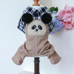 Dog Apparel Excellent Pet Jumpsuit Lapel Collar Decorative Loose Cute Panda Pattern Plaid Overalls