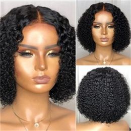 14 Inch Short Bob Curly Human Hair Wig with Baby Hairs Brazilian Pre-Plucked Lace Front Synthetic Wigs For Women Girls