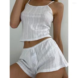 Home Clothing Knitted Suspender Shorts Set For Women Sexy Homewear White Jacquard Cool Pyjamas 2-Piece Sleepwear Summer 2024