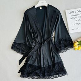 Home Clothing Female Sexy Pyjamas Bride Morning Robe Multi Colours Half Sleeve Nightgown Lace Design Bathrobe For Spring And Summer