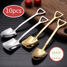 Spoons 10Pcs Shovel Spoon Gold Silver Coffee Ice Cream Dessert Scoops Teaspoon Tableware Cutlery Set Kitchen Gadget Accessories