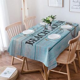 Table Cloth Wood Grain Anchor Beach House Tablecloth Waterproof Dining Rectangular Round Home Textile Kitchen Decoration