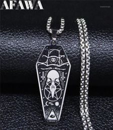 AFAWA Witchcraft Vulture Coffin Pentagram Inverted Cross Stainless Steel Necklaces Pendants Women Silver Colour Jewellery N3315S0211037796