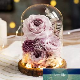 Top Eternal Flower Handmade Preserved Real Rose Glass Cover Holder Immortal Flowers Valentines Day Birthday Gifts Wedding Supplies