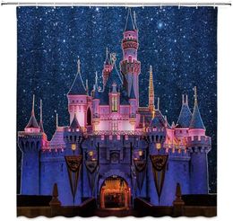 Shower Curtains Fantasy Castle Starry Sky Scenery Night View Kids Fairy Tale Bathroom Set Waterproof Polyester Home Decor