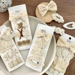 Hair Accessories 4 Pcs Kids Fabric Lace Flower Barrettes Baby Princess Hair Accessories Newborn White Hairpins Bow Hairclips Girls Birthday Gifts