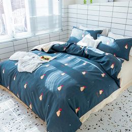 Bedding Sets Imitated Silk Set Printed Summer Cool Bed Heart Duvet Bedclothes Come Sheet 2024 Flat Home Pillowcase Cover 4pcs