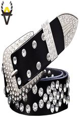 Fashion rhinestone genuine leather belts for women Unisex waist belt for men Quality second layer cow skin strap width 33 cm Y2007783857