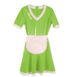 100% Latex Rubber Women Maid sexy uniform dress Party skirts Size XS-XXL Catsuit Costumes
