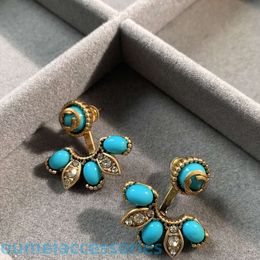 2024 New Designer Brand Antiqueearrings Gold Turquoise Fashionable Niche Front Back Personalised and Trendy Earrings