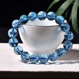 Link Bracelets Natural Blue Crystal Quartz Bracelet Fortune Energy Bangle Mineral String Woman Amulet Jewellery Healing Gift 8/10/12MM