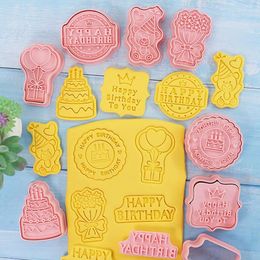 Baking Moulds 8PCS Cookie Cutters Plastic 3D Birthday Theme Pressable Biscuit Mould Bakeware