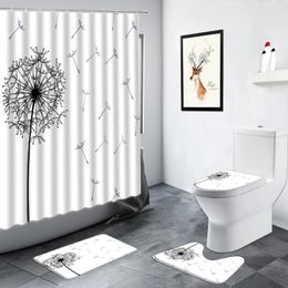 Shower Curtains Black Dandelion Curtain Creative Flowers Nordic Simple Home Bath Mat Set Carpet Non-slip Mats Toilet Cover Bathroom Decor