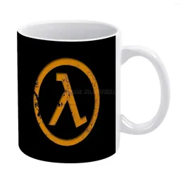 Mugs Half-Life Lambda Poster-Raised White Mug Ceramic Tea Cup Birthday Gift Milk Cups And Half Life Games Video