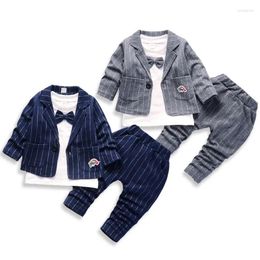 Clothing Sets 3 Colours Fashion Gentleman Boys Suit Comfortable Cotton Tops Jacket Pants 3Pcs Baby Boy 1-4 Years Old Kids Clothes